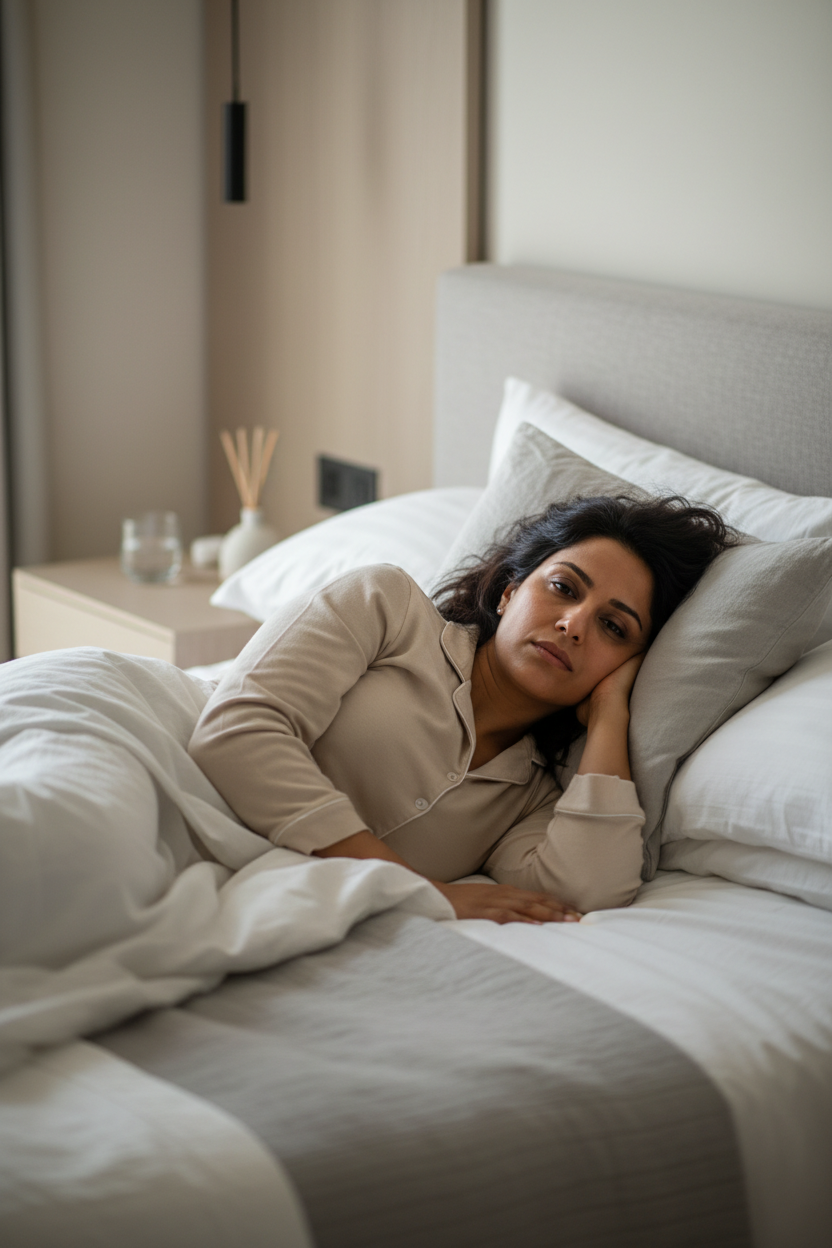 Exhausted South Asian woman - mobile optimized