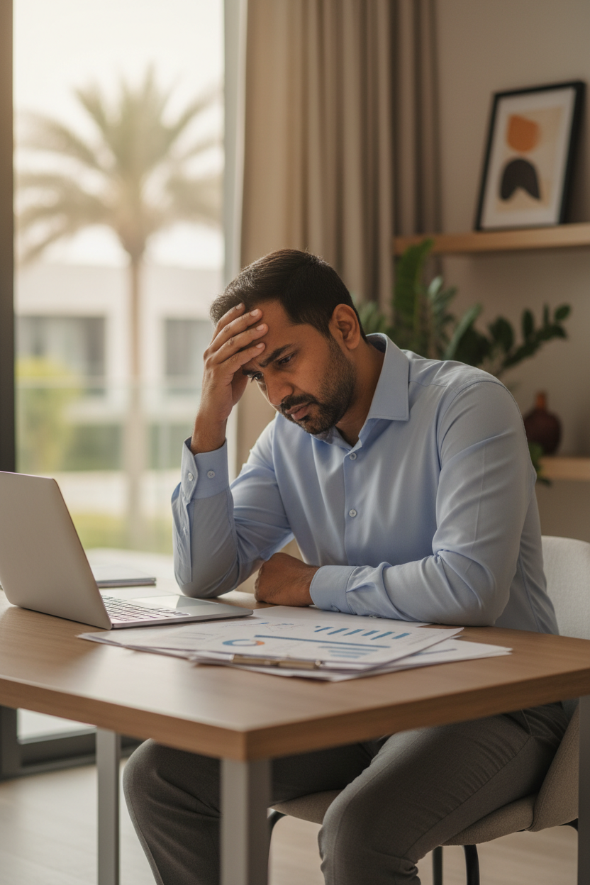 Stressed South Asian professional - mobile optimized